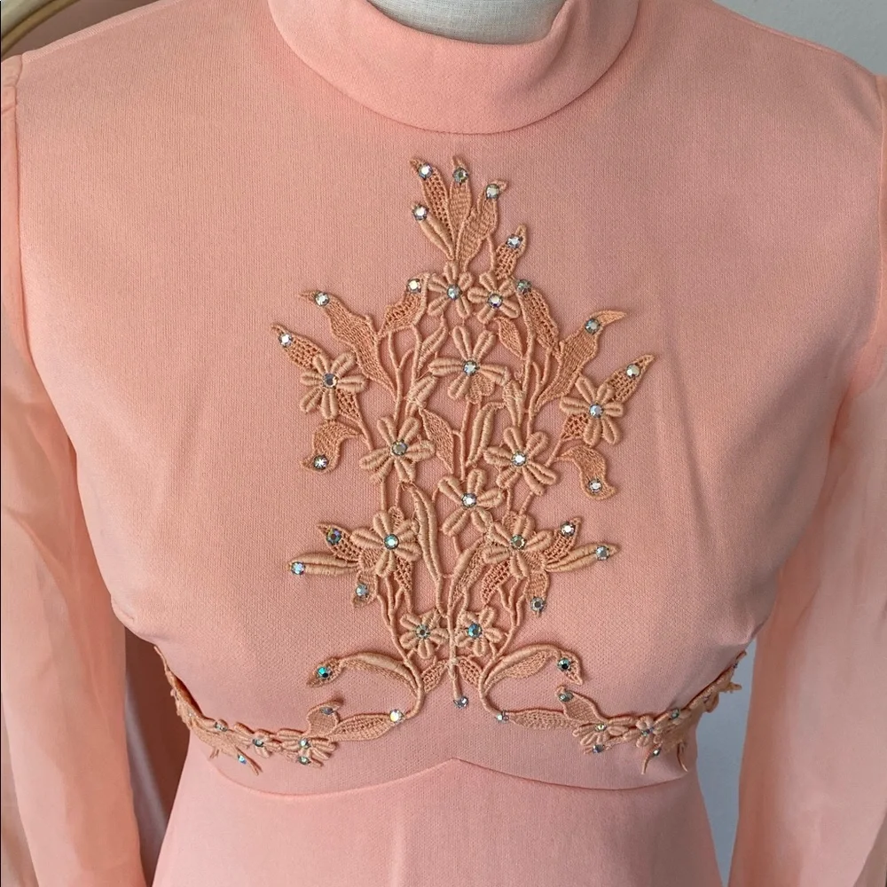 Vintage 1970s Coral Embellished Maxi Dress